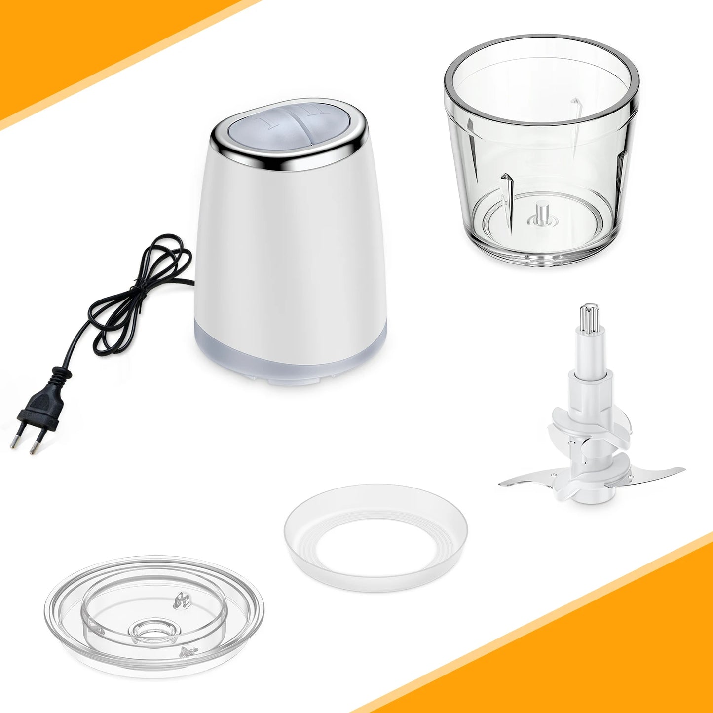Electric Mini Food Processor, 2.5 Cup Glass Bowl Small Food Chopper for Vegetables Meat Fruits Nuts Puree - 2 Speed Kit