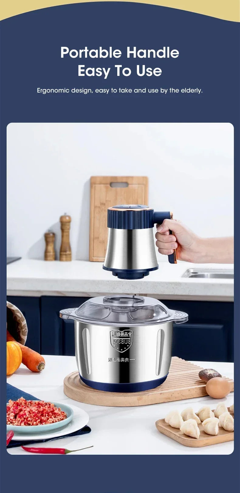 5L Electric Meat Grinders 304Stainless Steel Home Food Crusher Multifunctional Vegetable Slicer Chopper Baby Food Processor
