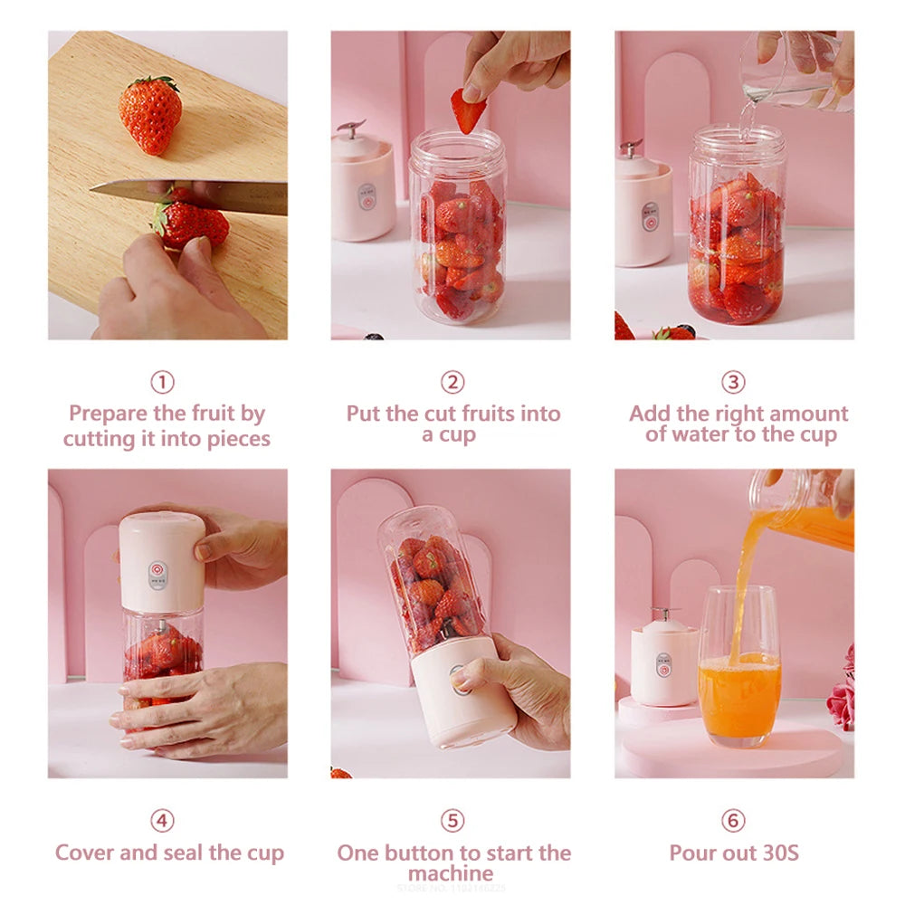 500Ml Portable Blender 6 Blades Usb Rechargeable Fresh Fruit Juice Electric Blender