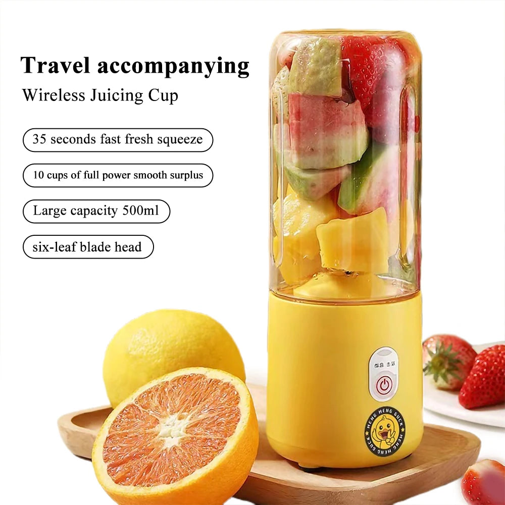 500Ml Portable Blender 6 Blades Usb Rechargeable Fresh Fruit Juice Electric Blender