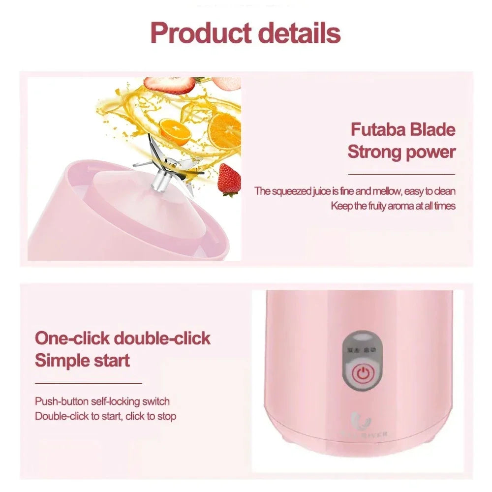 500Ml Portable Blender 6 Blades Usb Rechargeable Fresh Fruit Juice Electric Blender