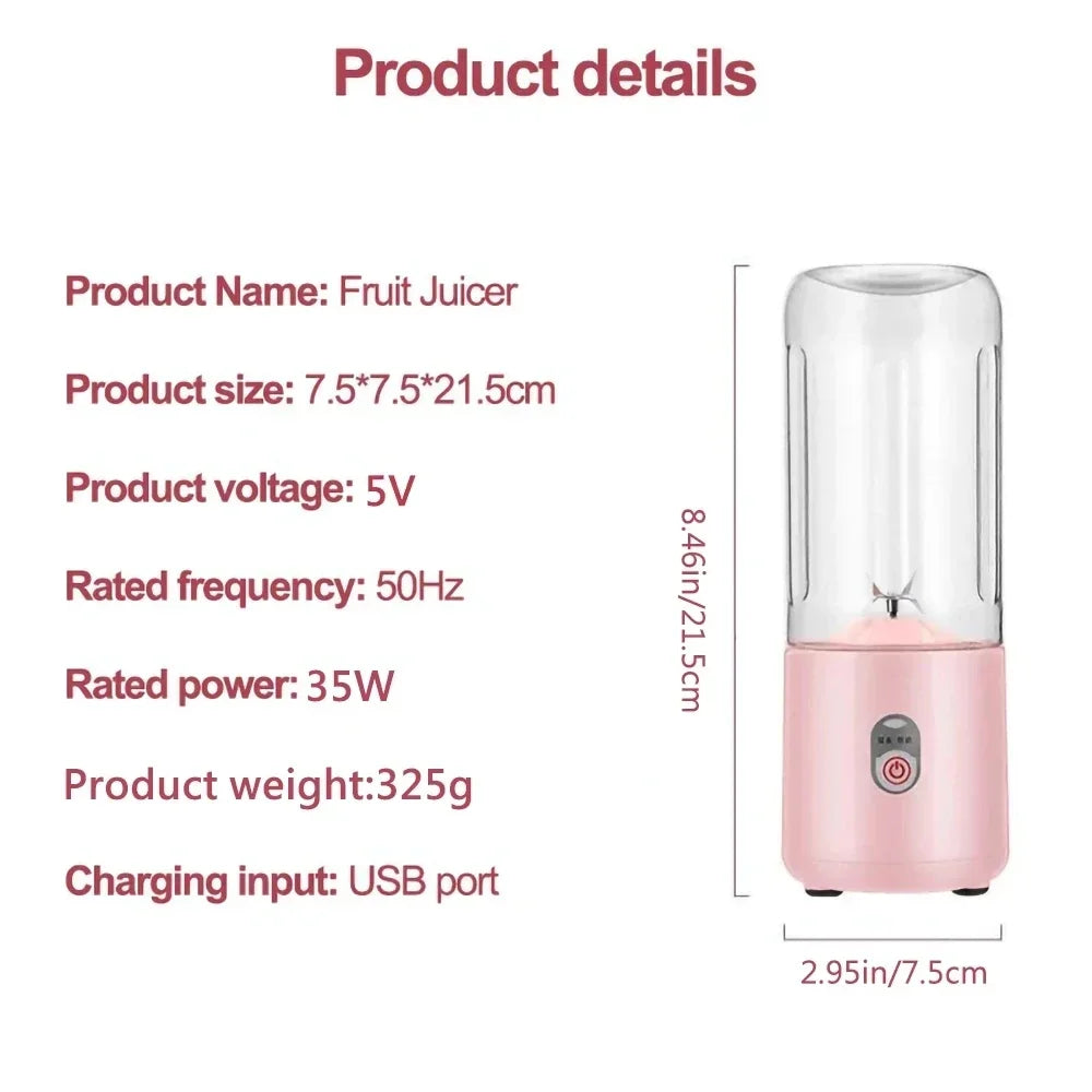 500Ml Portable Blender 6 Blades Usb Rechargeable Fresh Fruit Juice Electric Blender