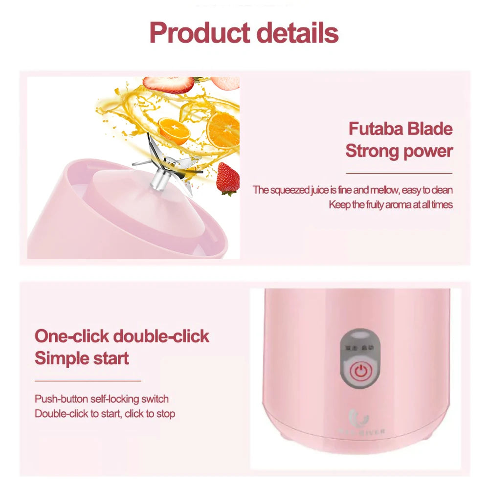 500Ml Portable Blender 6 Blades Usb Rechargeable Fresh Fruit Juice Electric Blender