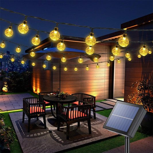 Outdoor Solar String Light 60 LED 8 Modes Crystal Ball/Star Lights Waterproof Patio