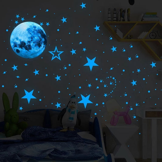 435pcs/set Luminous Moon Stars Dots Wall Sticker Kids Room  Glow In The Dark Stickers