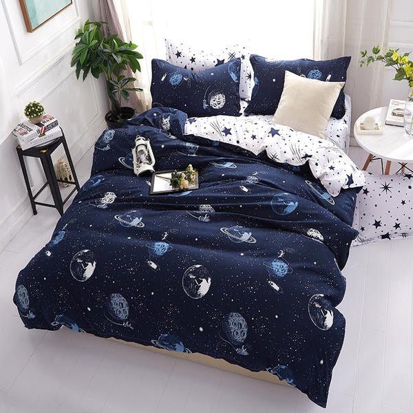Solstice Home Textile Cyan Cute Cat Kitty Duvet Cover Pillow Case
