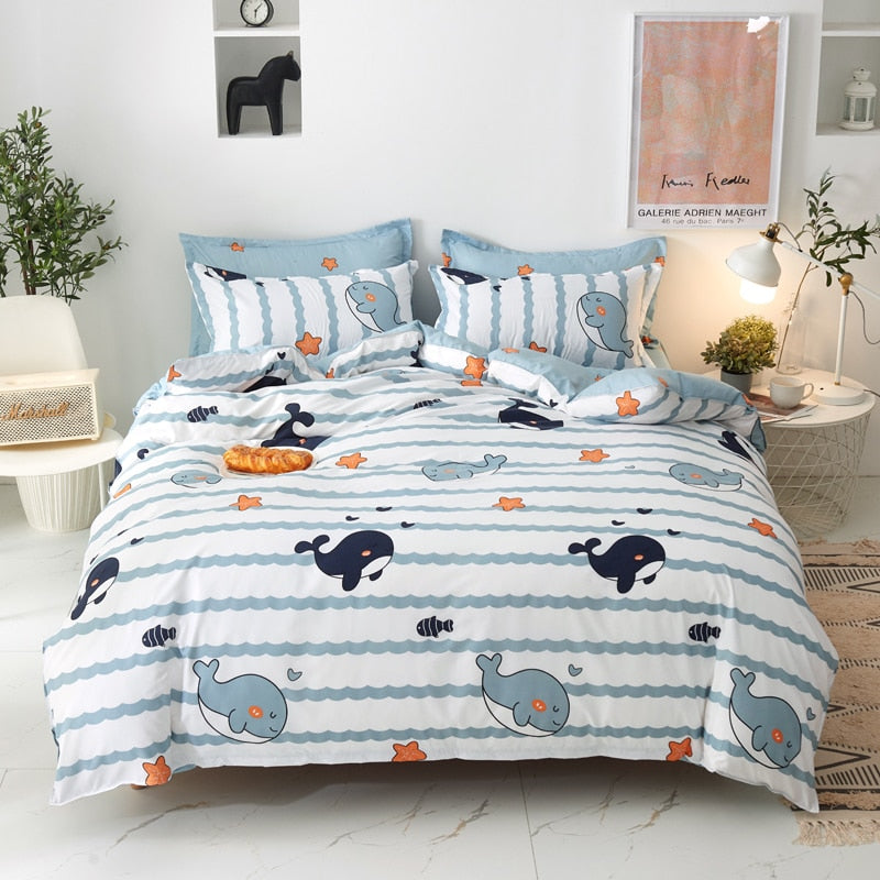 Solstice Home Textile Cyan Cute Cat Kitty Duvet Cover Pillow Case