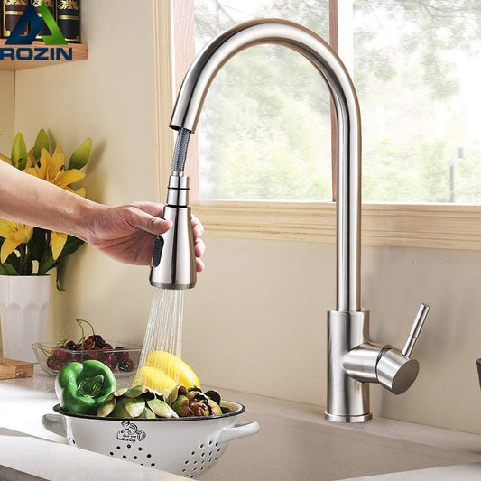 Rozin Brushed Nickel Kitchen Faucet Single Hole Pull Out