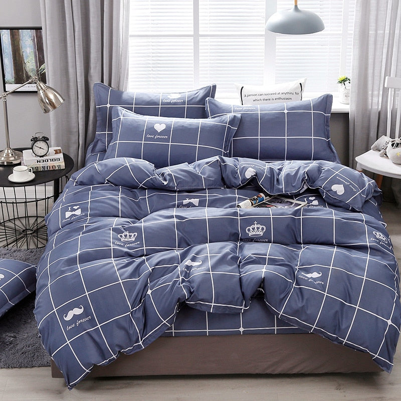 Solstice Home Textile Cyan Cute Cat Kitty Duvet Cover Pillow Case