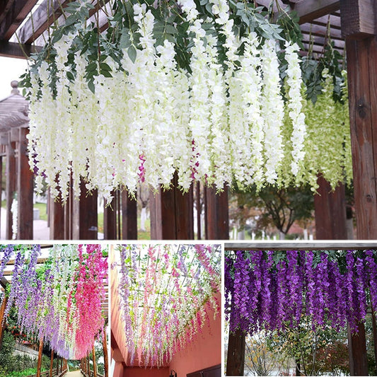 12Pcs Wisteria Artificial Flower Rattan Wreath Wall