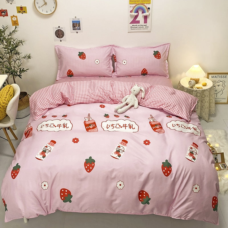 Solstice Home Textile Cyan Cute Cat Kitty Duvet Cover Pillow Case