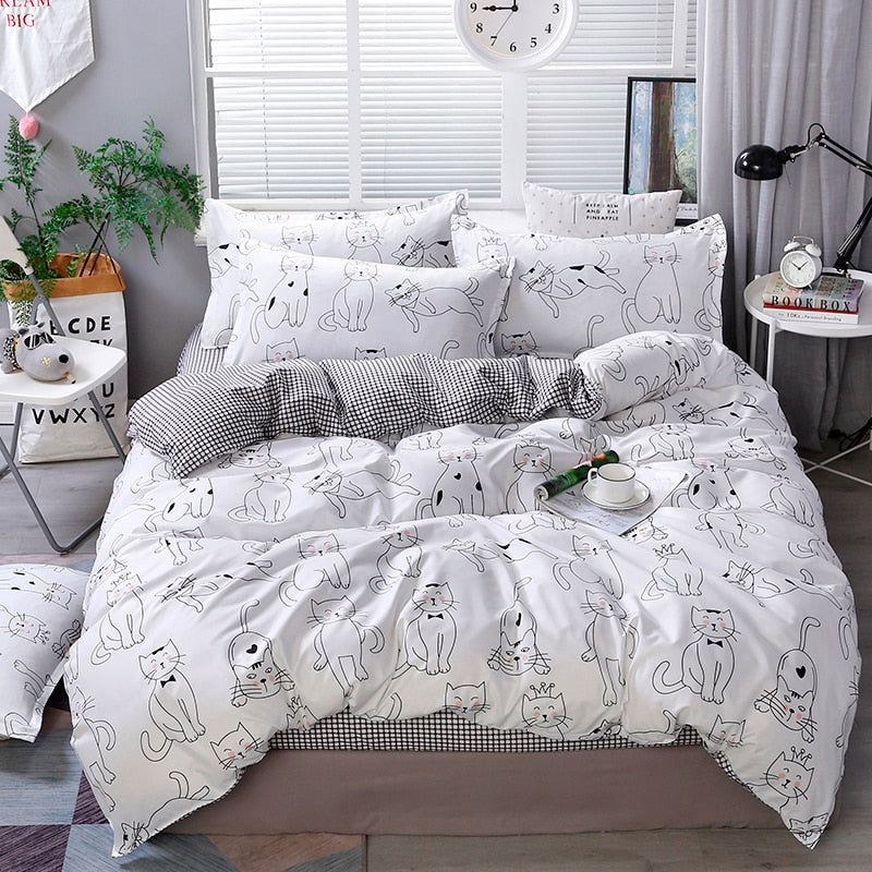 Solstice Home Textile Cyan Cute Cat Kitty Duvet Cover Pillow Case