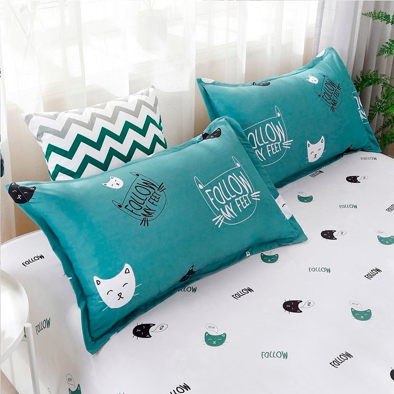 Solstice Home Textile Cyan Cute Cat Kitty Duvet Cover Pillow Case