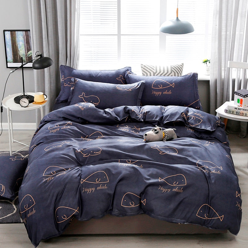 Solstice Home Textile Cyan Cute Cat Kitty Duvet Cover Pillow Case