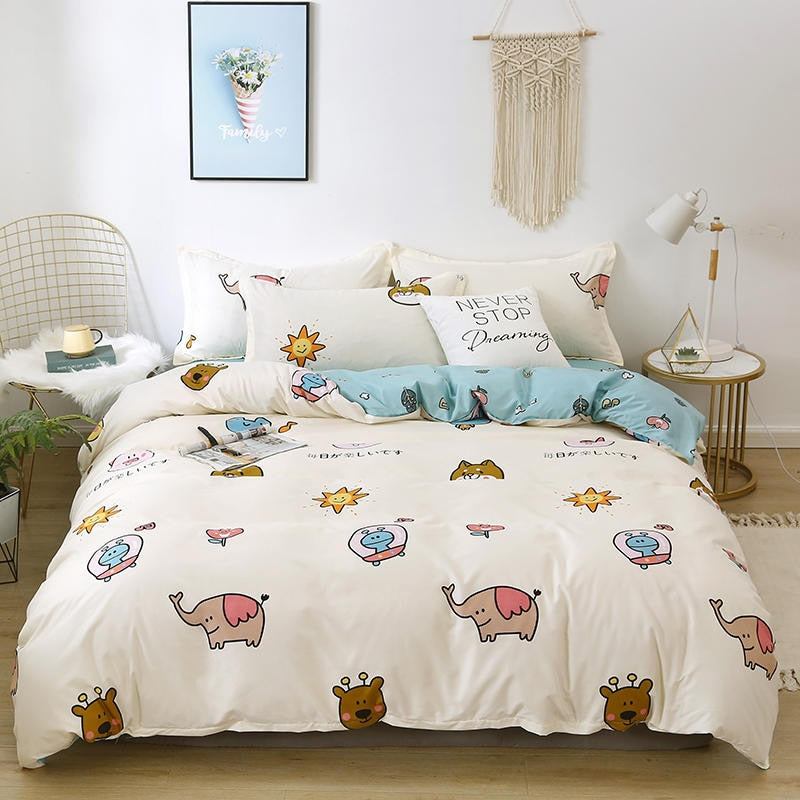 Solstice Home Textile Cyan Cute Cat Kitty Duvet Cover Pillow Case
