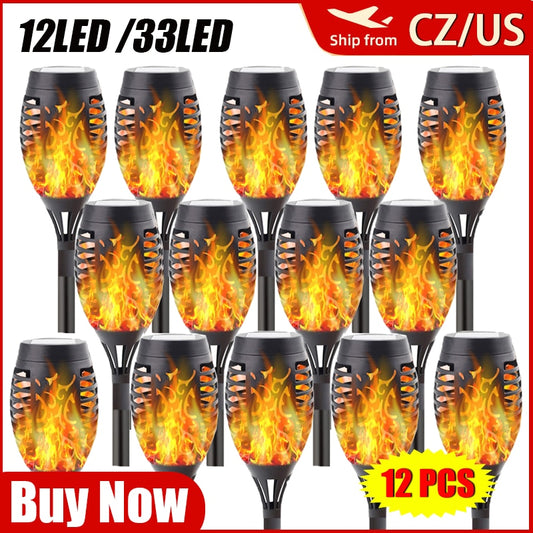 12/33 LED Solar Flame Lamp Outdoor Solar Torch Lights Waterproof