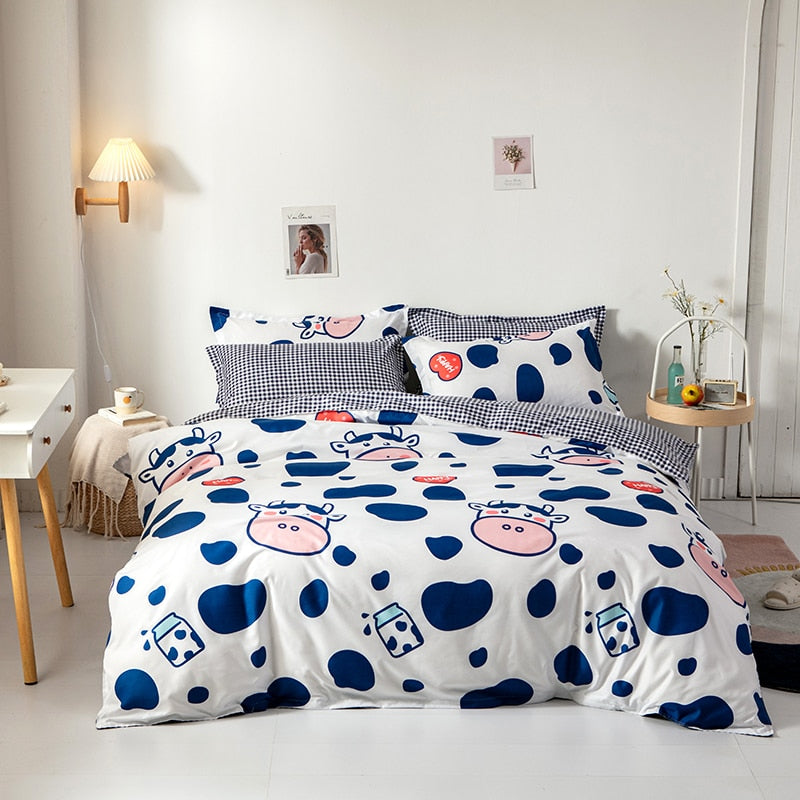 Solstice Home Textile Cyan Cute Cat Kitty Duvet Cover Pillow Case