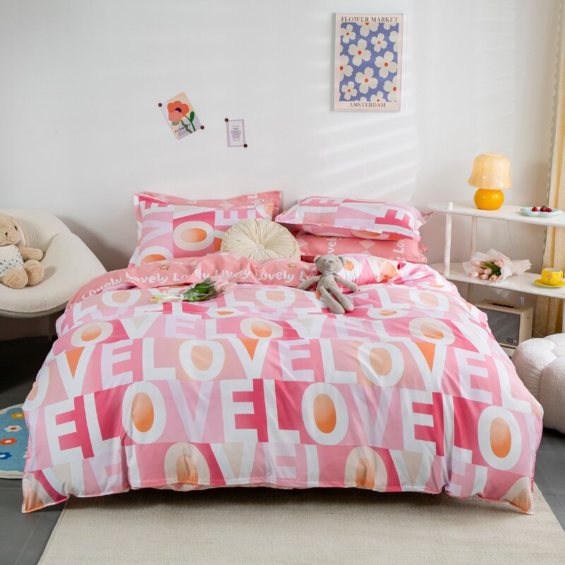 Solstice Home Textile Cyan Cute Cat Kitty Duvet Cover Pillow Case