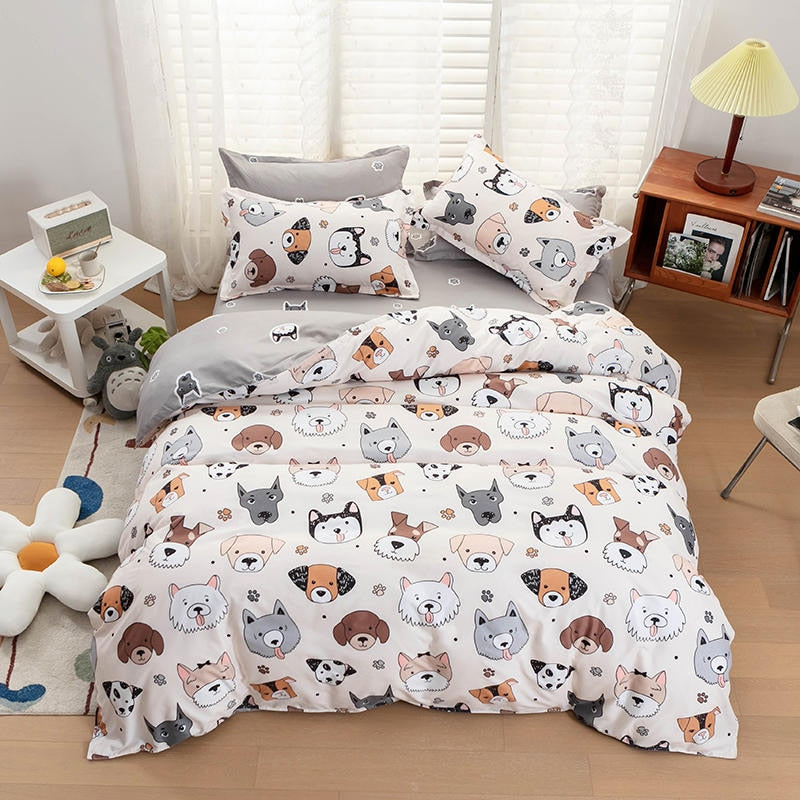 Solstice Home Textile Cyan Cute Cat Kitty Duvet Cover Pillow Case