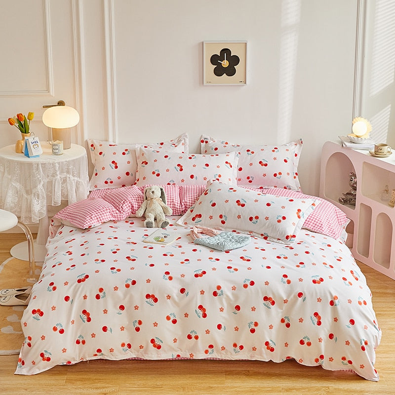 Solstice Home Textile Cyan Cute Cat Kitty Duvet Cover Pillow Case