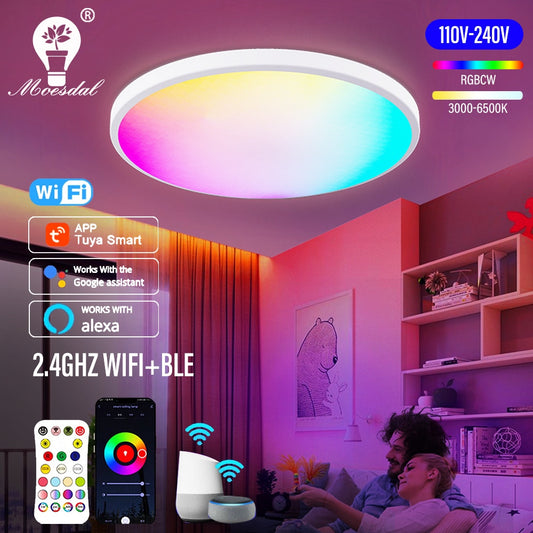 Smart WIFI LED Round Ceiling Light RGBCW Dimmable TUYA APP Compatible with Alexa Google Home Bedroom  Ambient Light